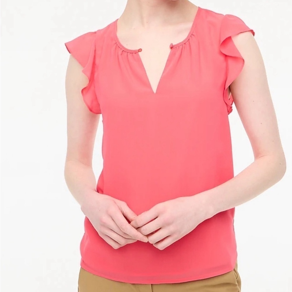 J. Crew Flutter Sleeve Keyhole Top In Guava - image 1